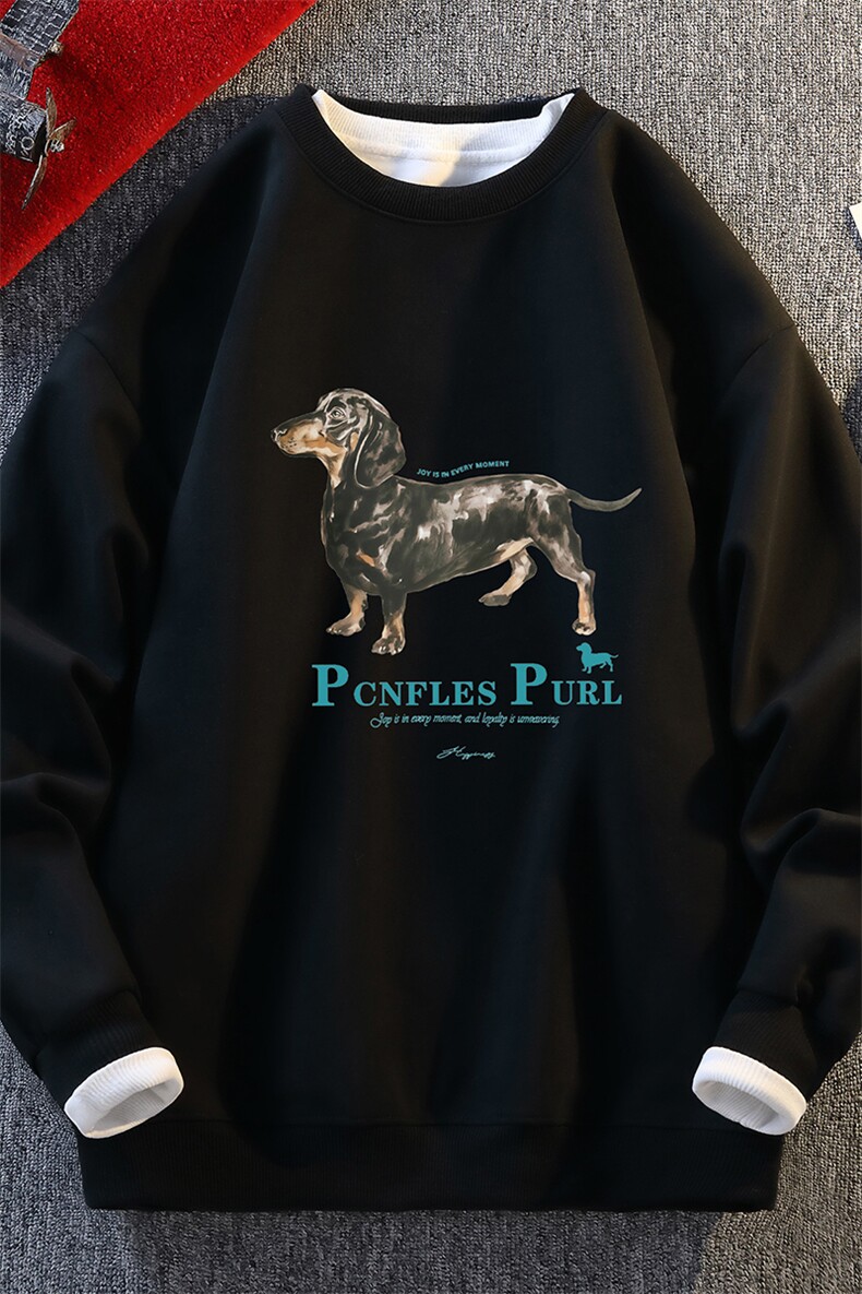 腊肠狗印花卫衣美式圆领套头高级感休闲百搭上衣W4700-特价28,男装卫衣,电商A007