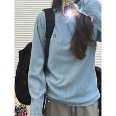 高品秋冬情侣舒适水波纹抓绒套头卫衣长袖T恤打底男女A1166-P43，男装T恤，星座1505