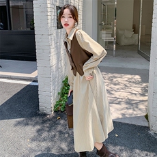 新款现货主推皮马甲+连衣裙二件套9868-P155-K218，女装连衣裙，2C129