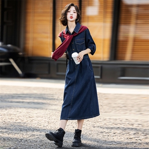 春季超好看披肩牛仔连衣裙长袖女款2025年新款时髦潮流高级感裙子图片