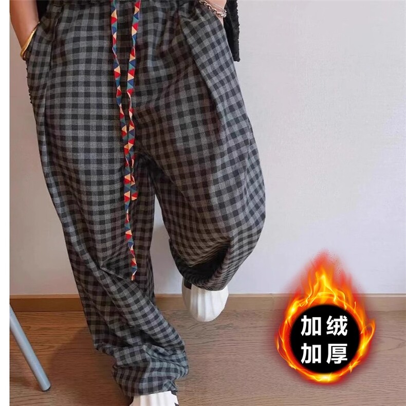 美式复古cleanfit复古彩色飘带格子休闲裤男夏季薄款bf慵懒阔腿裤图片