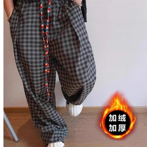 美式复古cleanfit复古彩色飘带格子休闲裤男夏季薄款bf慵懒阔腿裤图片