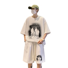 wassuphappy短袖t恤套装男夏季美式ins潮牌宽松大码休闲一套搭配，男装休闲套装，电商B367