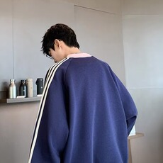 2026春新复古男女套头拼接上衣V领撞色卫衣WY2801，男装卫衣，星座1108