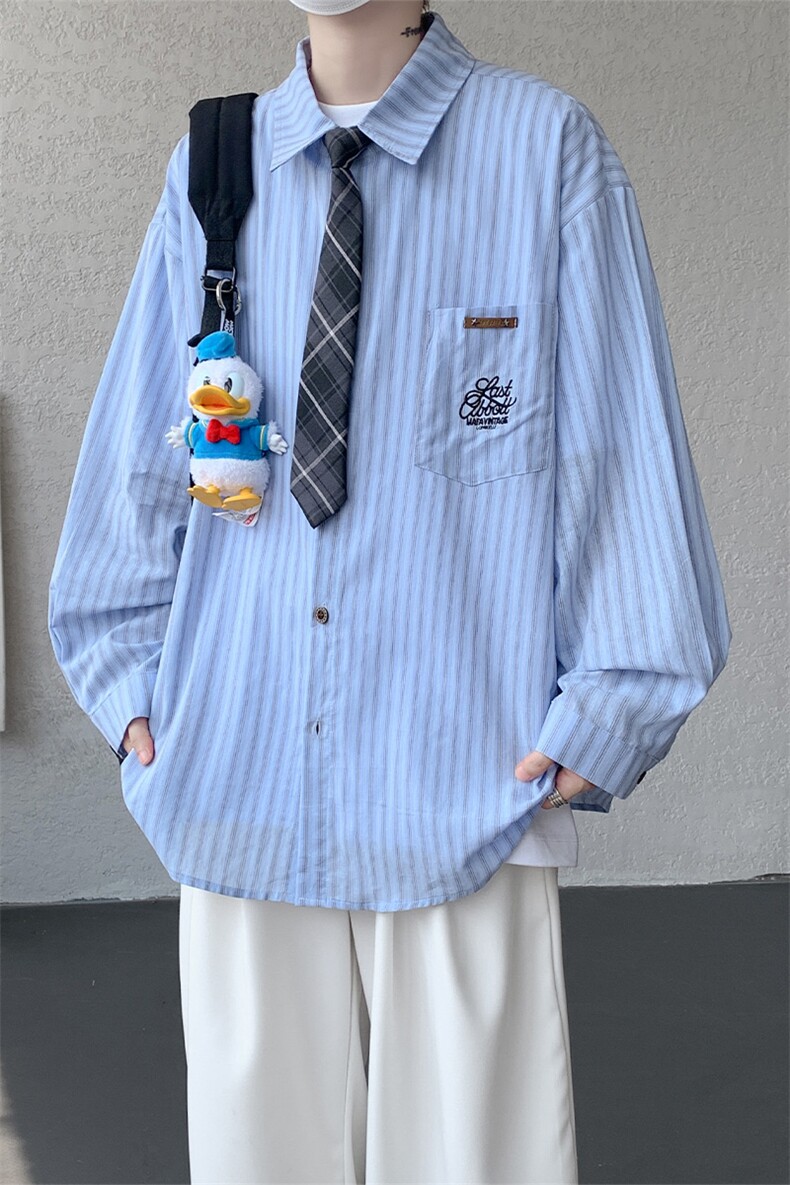 现货CS1163-特P53新款百搭条纹大码男衬衫,男装衬衫,电商A059