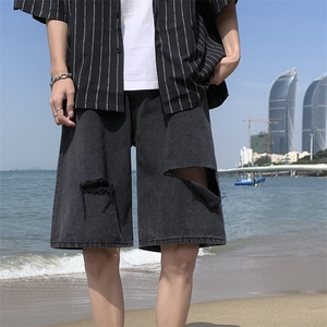 春夏破洞牛仔短裤 男女宽松直筒五分裤712- N351 S-XXL p38图片