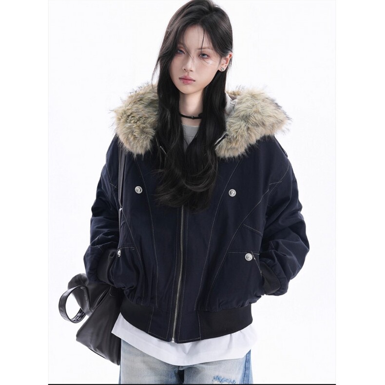 座山雕毛领保暖连帽棉服外套女cleanfit加厚加绒夹克MF368-P90,男装夹克,星座412-3