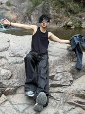 背心男2025夏季新款美式复古设计感小众宽松坑条无袖t恤坎肩汗衫，男装背心/马甲，四季星座505