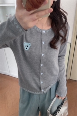 羊范设计感十足~春季新款精纺羊毛针织开衫女士圆领小熊提花外套，女装针织衫/毛衣，佰米娇羊绒