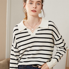 时尚撞色polo领秋冬季新款女时尚百搭显瘦35%羊绒衫，女装羊绒衫，尚品绒