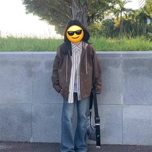 潮流常规款慵懒无品牌欧美式高街皮衣外套男女情侣2024秋新款图片