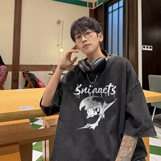 量大优供视频240g重磅美式炒雪花水洗做旧短袖t恤STX536-特P25，男装T恤，电商B371