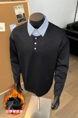 冬季银狐绒假两件衬衫领舒适宽松长袖卫衣男W2343J加绒-特P40控78，男装衬衫，电商A001