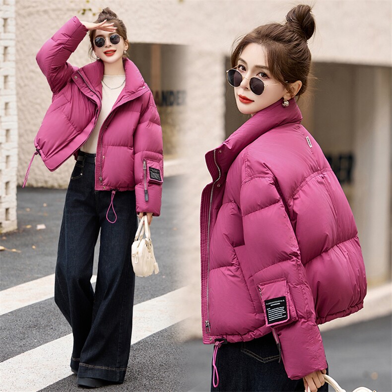 玫红色时尚显白羽绒服女2024冬季新款小个子加厚白鸭绒面包服外套,女装羽绒服,艾仟回(原伊仟回)