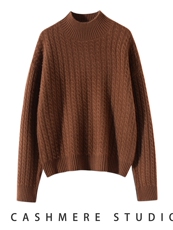 新款秋冬软糯慵懒纯山羊绒衫女半高领针织衫宽松百搭毛衣套头加厚，女装针织衫/毛衣，暖绒情旗舰店