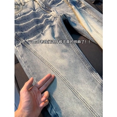 网图斜切闪电纹牛仔裤男美式高街弯刀修身直筒裤子NZK7151-特P47，男装牛仔裤，星座1007（原301D）
