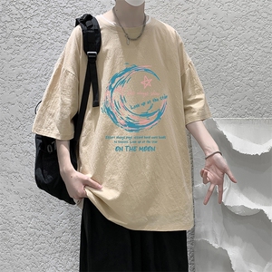 YT2641-P30 亚麻短袖t恤男大码五分袖男宽松七分袖 大皂风模特图片