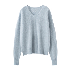 慵懒风V领拉绒100%纯山羊绒衫女针织打底毛衣简约冬新款时髦上衣，女装针织衫/毛衣，朵沐纯羊绒