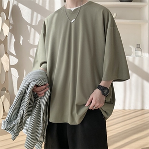 8XL-M冰丝凉感短袖T恤夏季大码V领垂感五分半袖体恤衫DX1206/P35图片