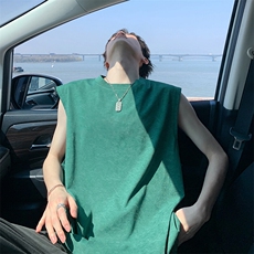 得物抖音品质二开240克宽松纯棉美式扎染做旧工艺坎肩背心无袖T恤，男装T恤，电商A486