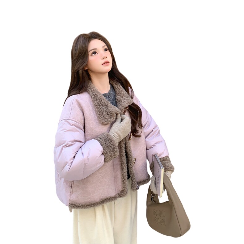冬季新款时尚皮毛一体拼接羽绒服女韩版加厚A905P285K418,女装羽绒服,2C268