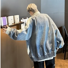 美式街头牛仔拼接刺绣立领夹克男女宽松百搭休闲潮流外套B18/P95，男装夹克，星座506