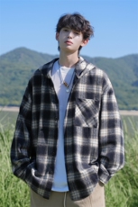 2026春季新款黑白格子连帽大码夹克毛呢外套男J5255-特P45控88，男装夹克，电商A001