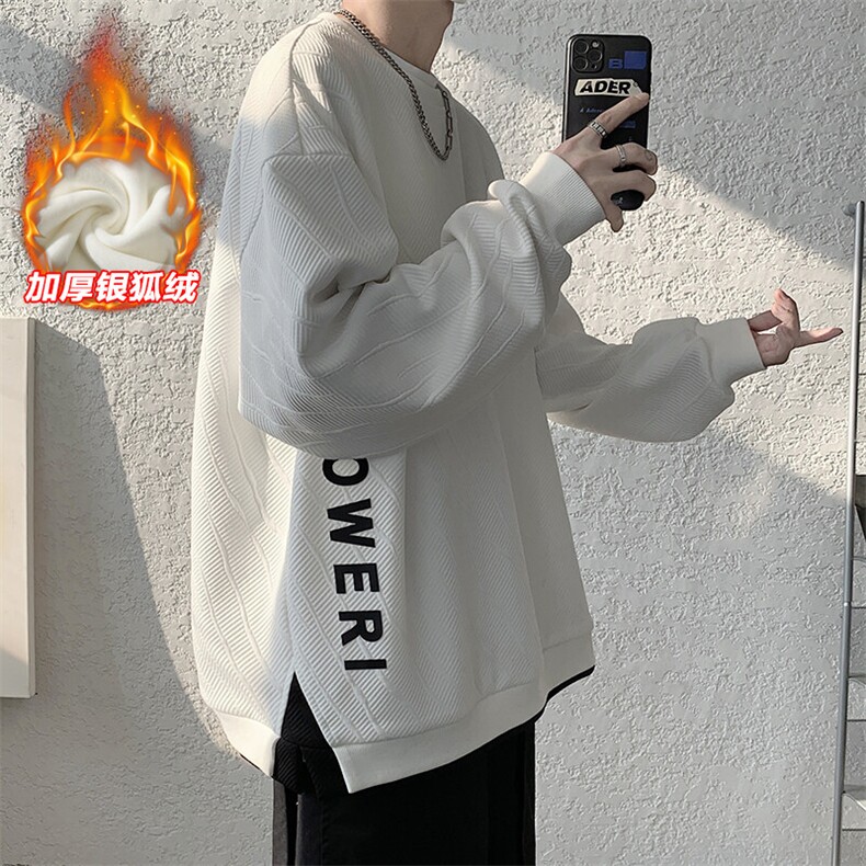 设计师款假两件华夫格卫衣男青岛即墨重磅加绒潮牌加绒加厚春秋冬,男装卫衣,电商A001-1