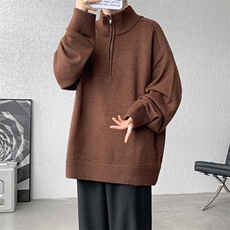 8XL-M复古半拉链立领毛衣男大码宽松针织线衫上衣外套MY1507/P75，男装针织衫/毛衣，电商B238