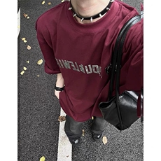暗红色垫肩T恤男印花纯棉短袖宽松设计感半袖1213-T2429-P35网图，男装T恤，星座1213