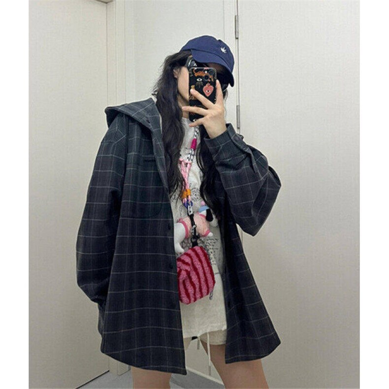 复古连帽夹克男女款秋季暗纹抗皱大格子宽松百搭外套C2261,男装夹克,星座1116A（原606A-3）