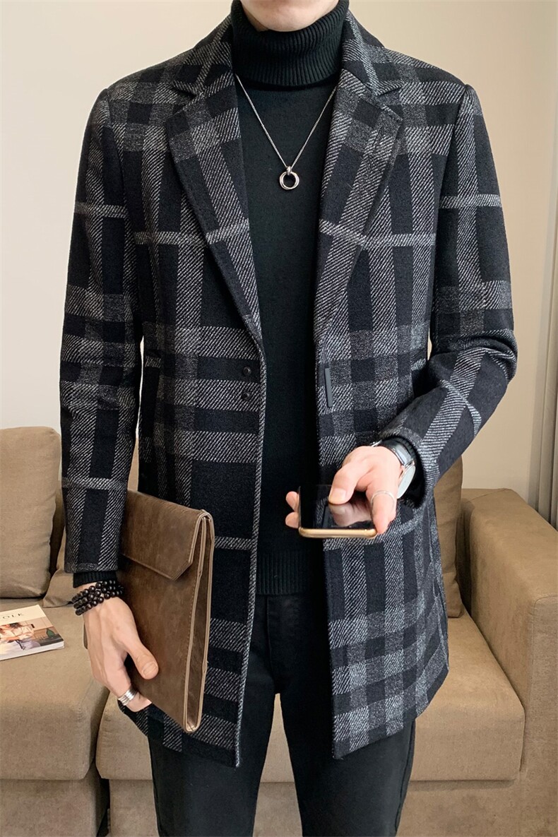 秋冬新款呢子大衣中长款千鸟格大衣外套838-P165,女装短外套,电商A239