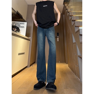现货主推 渐变复古蓝微喇直筒松紧腰休闲牛仔裤男女K5809-P50控69图片