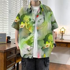 精品大码花男短袖夏季痞宽松上衣服外套翻领衬衫A012/C870C875P35，男装衬衫，电商A012