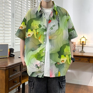 精品大码花男短袖夏季痞宽松上衣服外套翻领衬衫A012/C870C875P35图片