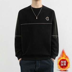 加绒毛衣男秋冬高品质男士休闲圆领大码针织一体绒毛衣6623-P56