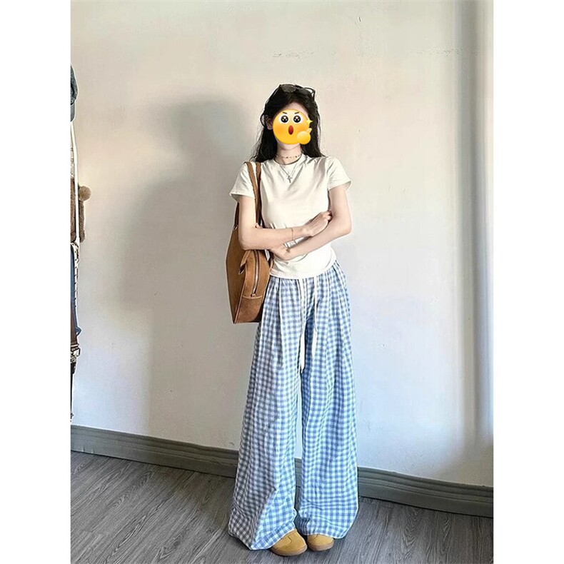 美式提裆显腿长裤子男秋季重磅垂感小香风卫裤鱼骨条纹针织休闲裤图片