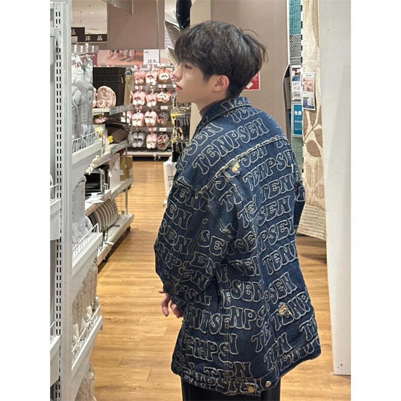 【有货】破洞满印牛仔外套男高级感痞帅美式工装夹克226CC-特P70,男装工装外套,星座1007（原301D）
