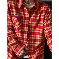 春秋季新款蓝色格子衬衫上衣男女美式街头复古外套设计感长袖衬衫，男装衬衫，星座506A