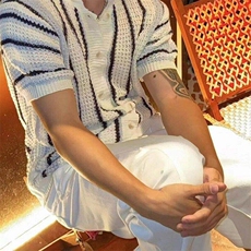 条纹针织短袖衬衫男轻熟风开衫衬衣，男装T恤，星座1007（原301D）