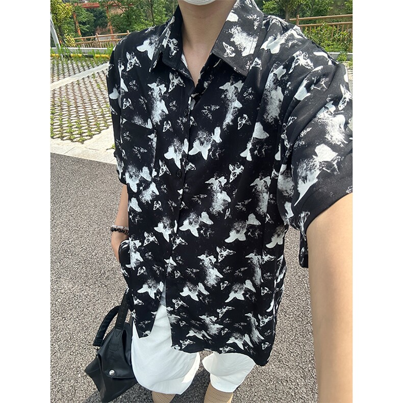 2025夏季新款港风夏威夷冰丝沙滩衬衫印花短袖CS305-P30,男装衬衫,星座301C-5