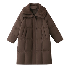 2024年冬季新款针织领拼接90白鸭绒羽绒服中长款女，女装羽绒服，辉之琳