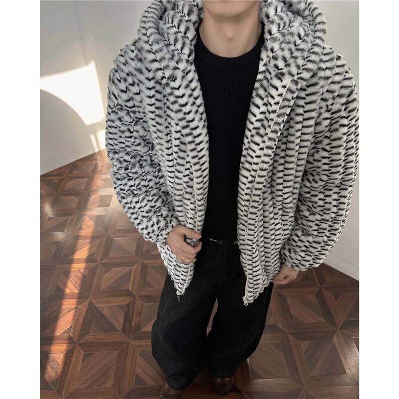 冬季男士棉服兔毛条纹绒虎皮纹宽松加绒加厚外套棉衣特p95,男装棉衣,电商B319