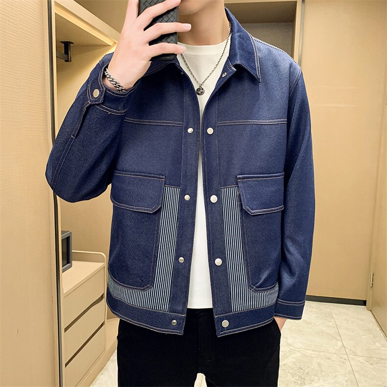 秋冬2024轻熟抖音小伙休闲牛仔拼色夹克店主风A236-JK5028-P115,男装夹克,电商A236