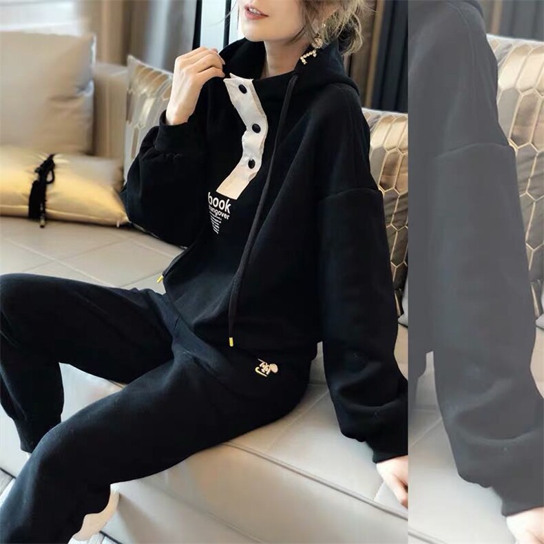 欧货小衫洋气欧洲站2021早春新款宽松卫衣连帽休闲时尚运动套装女,女装运动套装,潮品会