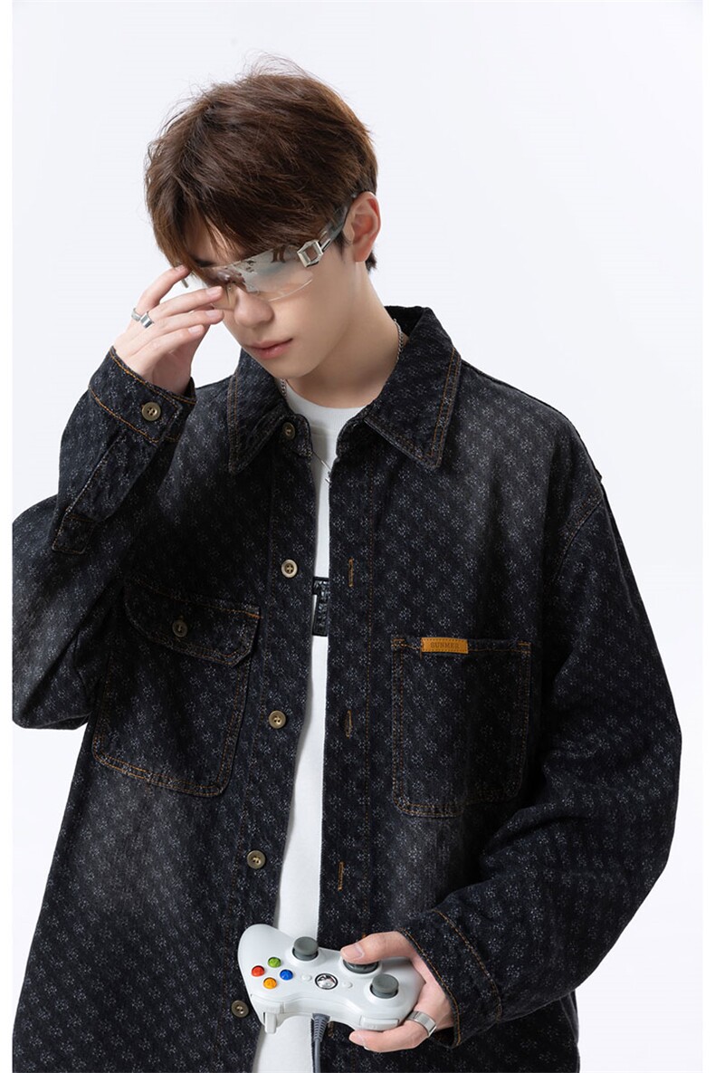 美式复古做旧牛仔衬衫男潮流宽松水洗长袖外套JA98815-特价P62,男装夹克,电商A007