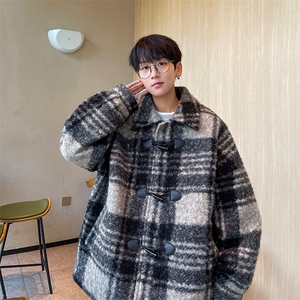 毛圈呢加厚冬装外套 牛角扣潮牌毛呢子大衣夹克832 P118图片