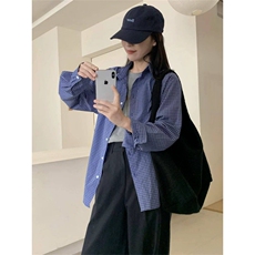 TC735-P45春秋宽松气质休闲百搭开衫港风chic显瘦格子衬衫女，女装衬衫，星座617A-2