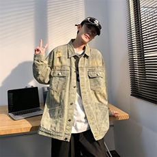 腰果花牛仔外套男宽松休闲复古牛仔夹克上衣情侣潮男JK2329，男装夹克，星座1116A-1（原606A）