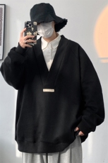 C3014-TP55控价78-v领贴标上衣2024春季新款设计款百搭宽松卫衣男，男装卫衣，电商A102-1